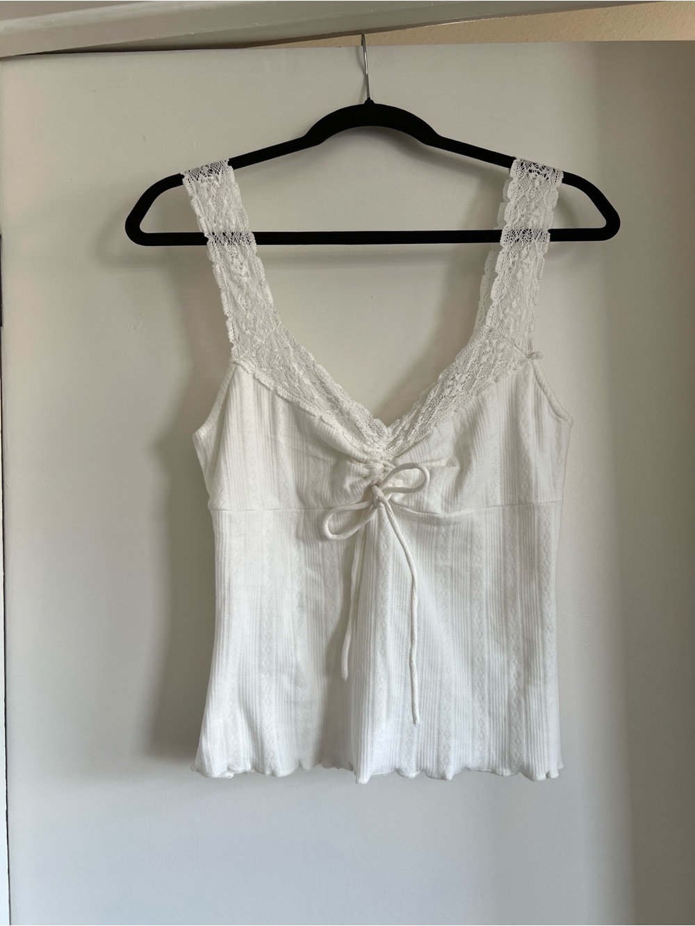 NWT Rosabelle Honey White Lace Trim Cinch-Front Ribbed Tank Top (Fits Medium)